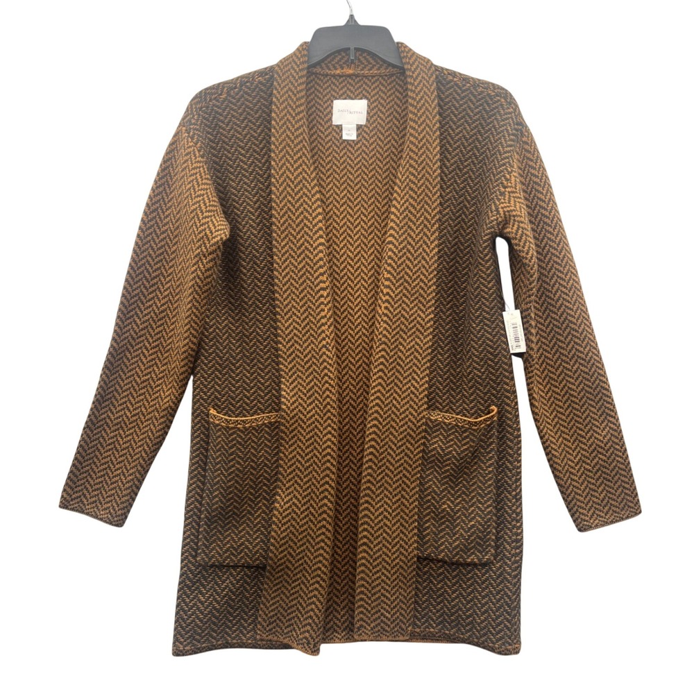 Daily Ritual Women Earth‎ Tone Herringbone Open Front Cardigan Coat M Academic